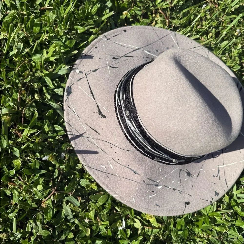 Gray Wool Hat BRAND NEW Piant Splatter Handmade Desiger Bitsnpieces